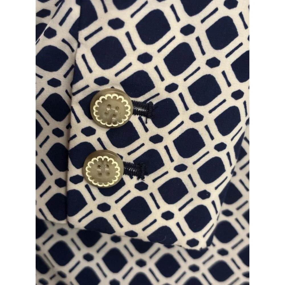 Anthropologie Cartonnier Blazer Jacket Womens Small White Blue Geometric Print